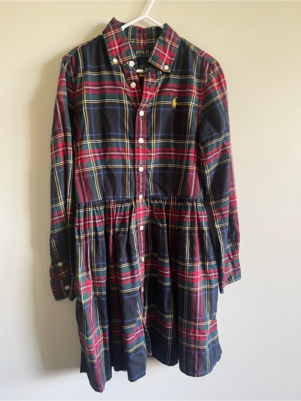 Polo by Ralph Lauren Navy, Red and Yellow Plaid Button-Front Dress